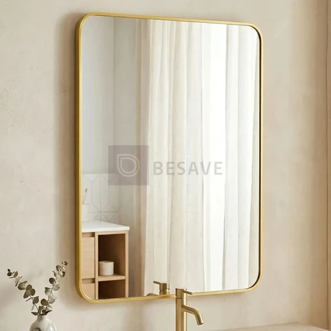 Espelho Retrô Retangular Dourado 90x70cm Luxo Banheiro Parede Moldura Alumínio Decorativo Horizontal Vertical The Mirror Lab