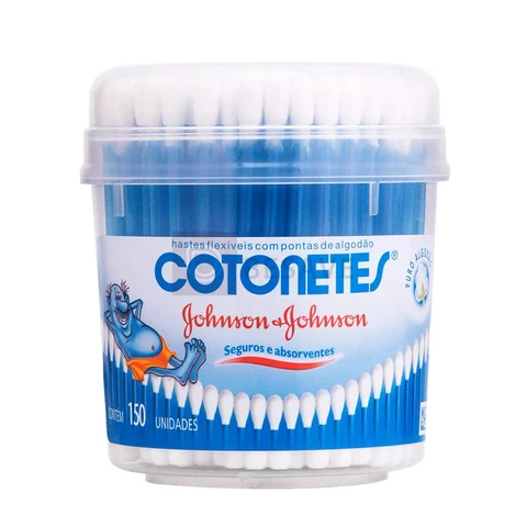 Cotonetes de Algodão com Hastes Flexíveis, Pote com 150 Unidades
