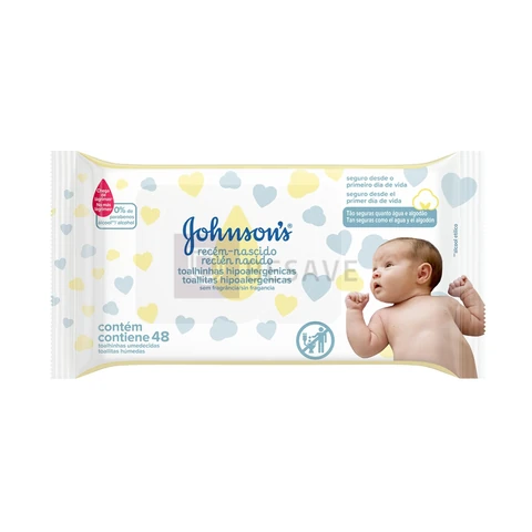 Lenços Umedecidos Johnson's Baby Recém-Nascido, 48 Unidades