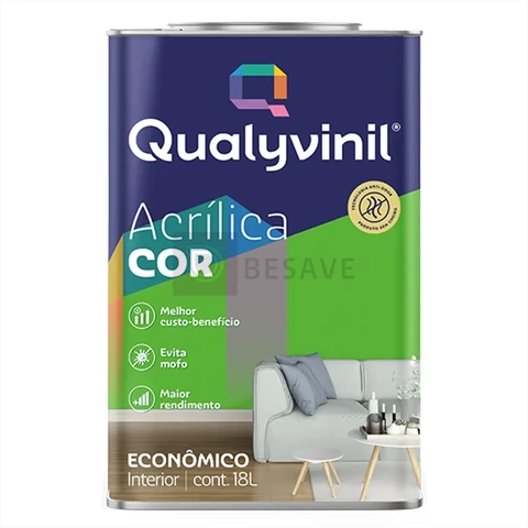 Tinta Qualyvinil Acrílico Mais Rendimento Econômica Parede Acabamento Fosco Cor Branco | Lata 18 Litros