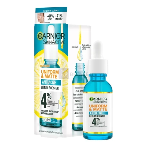 Sérum Facial Antiacne, Reduz Espinhas e Marcas Efeito Matte Antioleosidade com Vitamina C e Ácido Salicílico, Uniform & Matte Garnier, 15ml