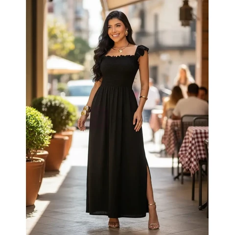 Vestido Longo Casual Soltinho Alcinha Verao Festa Elegante