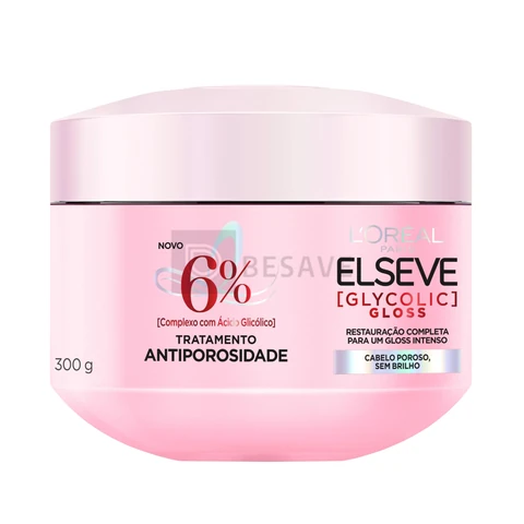 L'Oréal Paris Elseve Glycolic Gloss Máscara Capilar Antiporosidade, com Ácido Glicólico, Sela a Cutícula, Garante 3X Mais Brilho Espelhado e Maciez Intensa, 300g